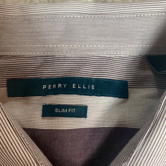 Perry Ellis Slim Fit Stripped Purple Button Down L - Picture 4 of 9